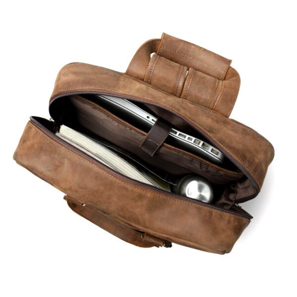 Large Vintage Full Grain Leather Backpack - Image 5