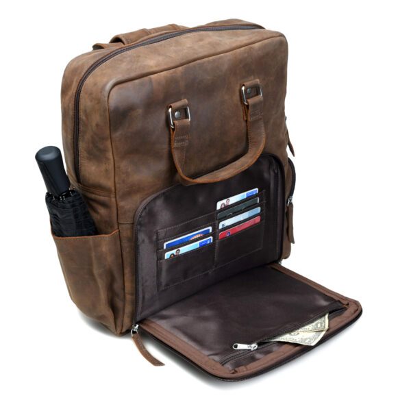 Large Vintage Full Grain Leather Backpack - Image 6