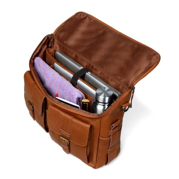 Tan Full Grain Leather Bag for Men - Image 6