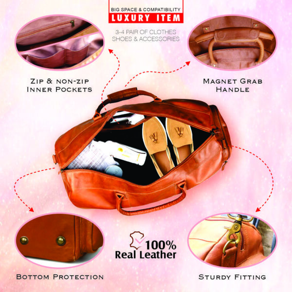 Full Grain Leather Duffle Bag for Men - Image 3