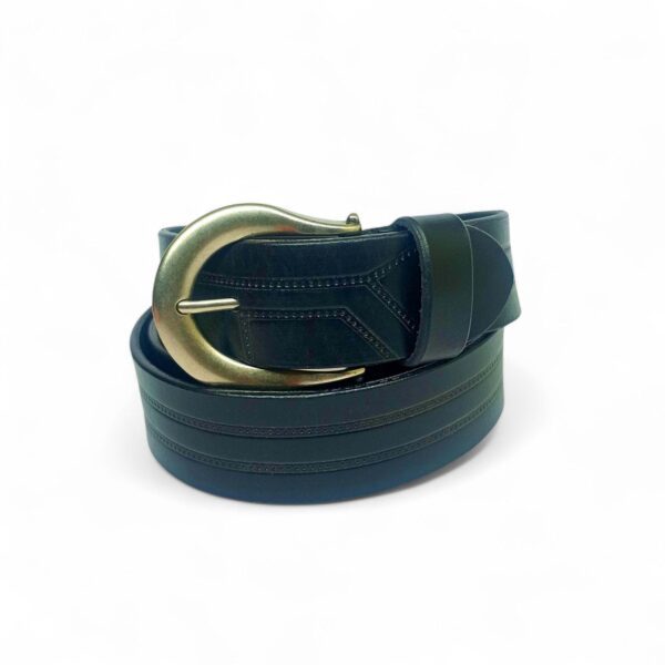 Men’s Black Leather Belt with Antique Brass Horseshoe Buckle – LB-601 - Image 3