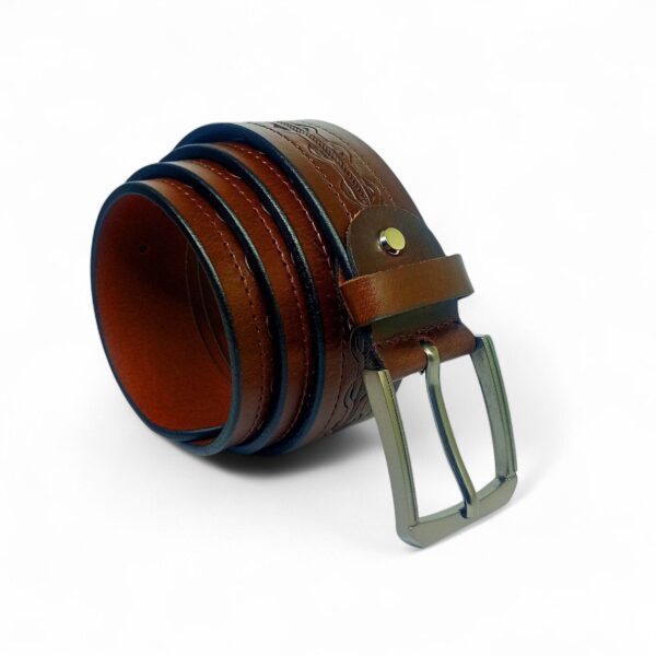 Premium Full Grain Leather Belt for Men – Brown Embossed Pattern Design - Image 5