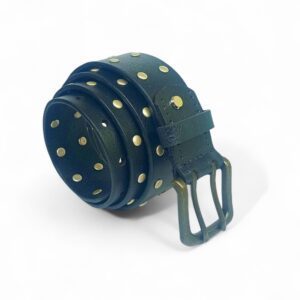 Premium Full Grain Leather Studded Belt for Men – Black Waist Belt with Brass Buckle