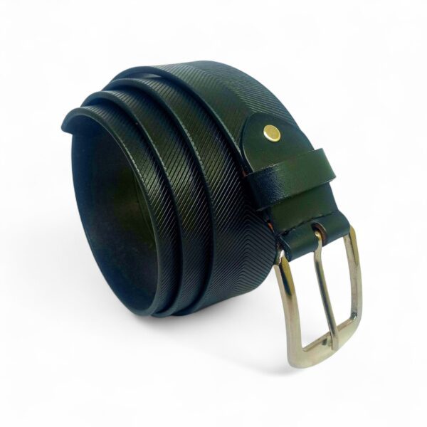 Modern Black Textured Leather Belt for Men – Full Grain Genuine Leather with Sleek Metal Buckle | LB-205 - Image 3