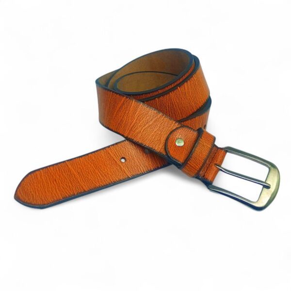 Rustic Tan Textured Leather Belt for Men – Full Grain Genuine Leather with Antique Metal Buckle - Image 2