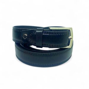 Premium Full Grain Leather Belt for Men – Black Formal Belt with Elegant Double Stitching