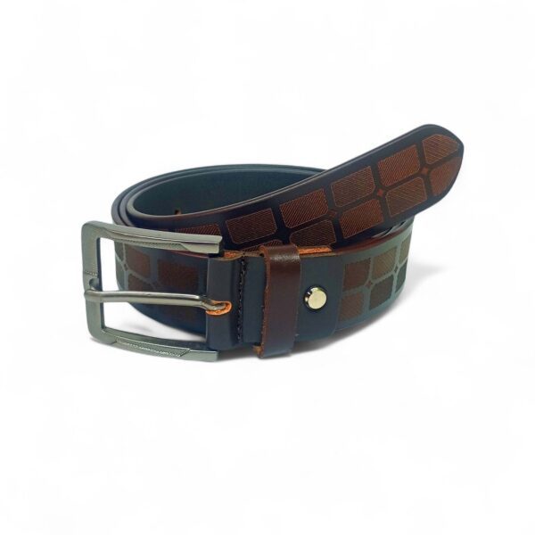 Premium Full Grain Leather Patterned Belt for Men – Brown Casual Belt with Brass Buckle - Image 3