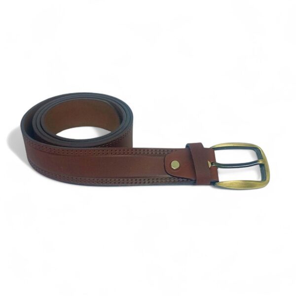 Men’s Classic Brown Leather Belt with Antique Gold Buckle – LB-304 - Image 2