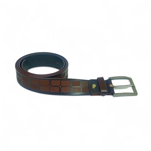 Premium Full Grain Leather Patterned Belt for Men – Brown Casual Belt with Brass Buckle - Image 2