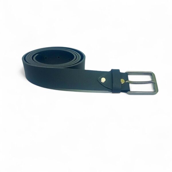 Men’s Solid Black Leather Belt with Polished Silver Buckle – LB-305 - Image 2
