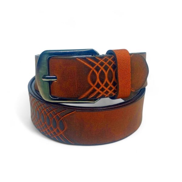 Textured Tan Leather Belt for Men – Full Grain Real Leather with Cross Pattern Design