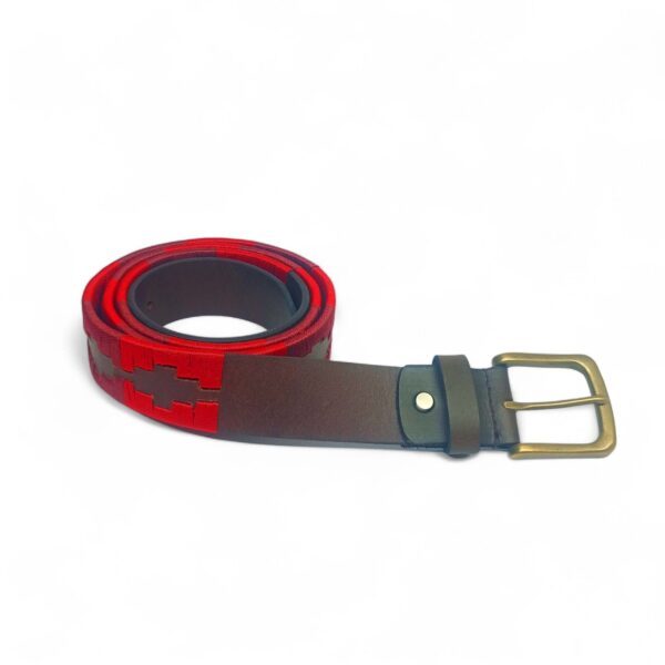 Premium Full Grain Leather Polo Belt for Men – Brown & Red Patterned Handmade Waist Belt - Image 2