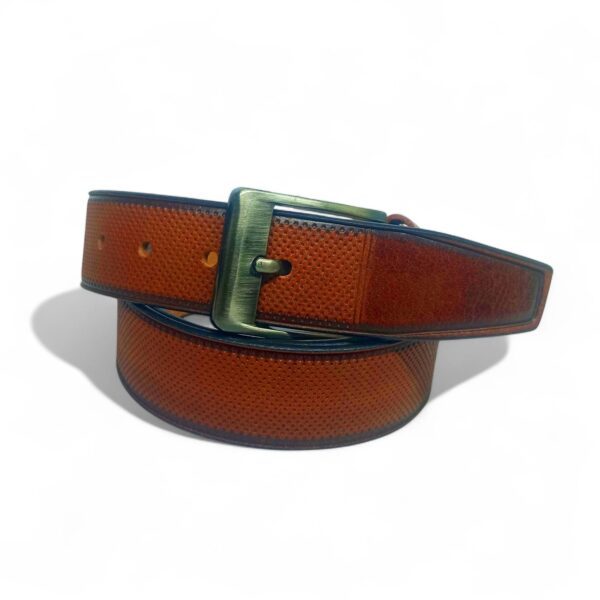 Premium Textured Tan Leather Belt for Men – Elegant Look with Antique Buckle - Image 3