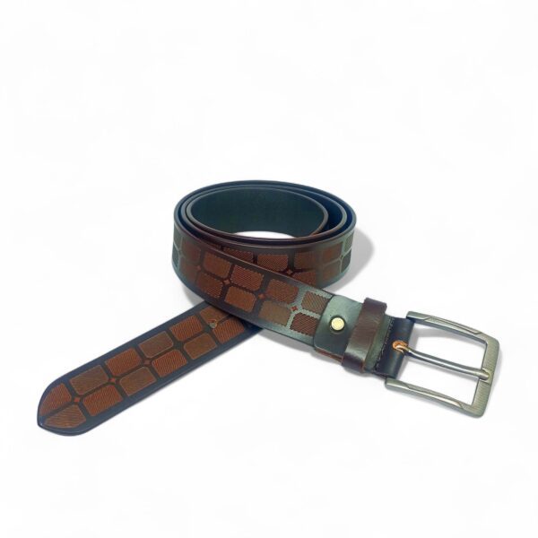 Premium Full Grain Leather Patterned Belt for Men – Brown Casual Belt with Brass Buckle - Image 4