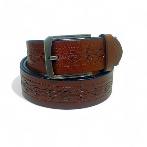 Premium Full Grain Leather Belt for Men – Brown Embossed Pattern Design