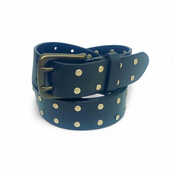 Premium Full Grain Leather Studded Belt for Men – Black Waist Belt with Brass Buckle - Image 5