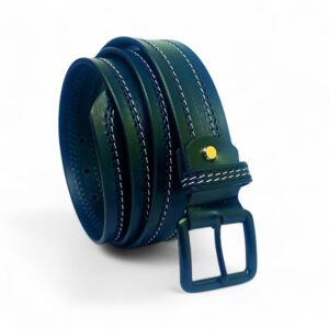 Men’s Black Leather Belt with Dual White Stitching – LB-404