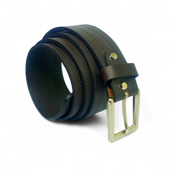 Men’s Black Leather Belt with Double Stitch Design & Brass Pin Buckle – LB-306 - Image 2