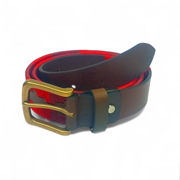 Premium Full Grain Leather Polo Belt for Men – Brown & Red Patterned Handmade Waist Belt - Image 3
