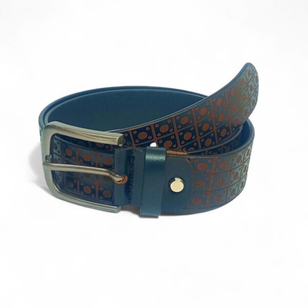 Men’s Premium Full Grain Leather Belt – Brown with Geometric Pattern & Antique Finish Buckle - Image 2