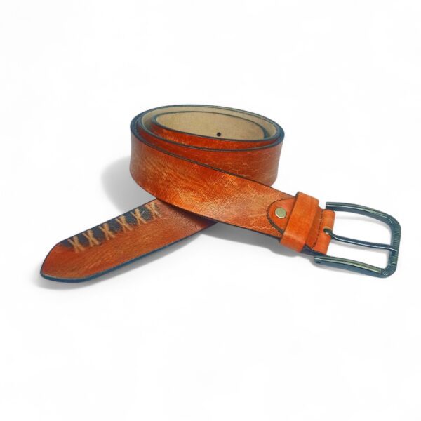 Vintage Tan Leather Belt with Decorative Stitch for Men – Retro Style | LB-311 - Image 3
