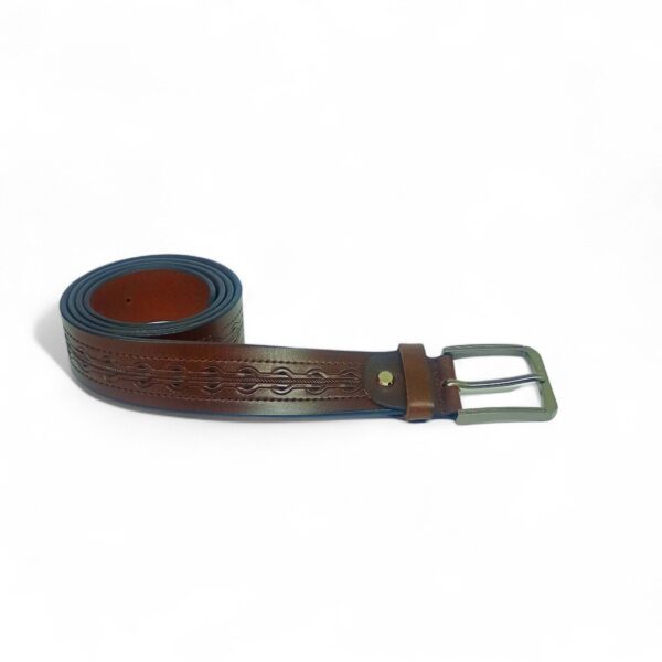 Premium Full Grain Leather Belt for Men – Brown Embossed Pattern Design - Image 3