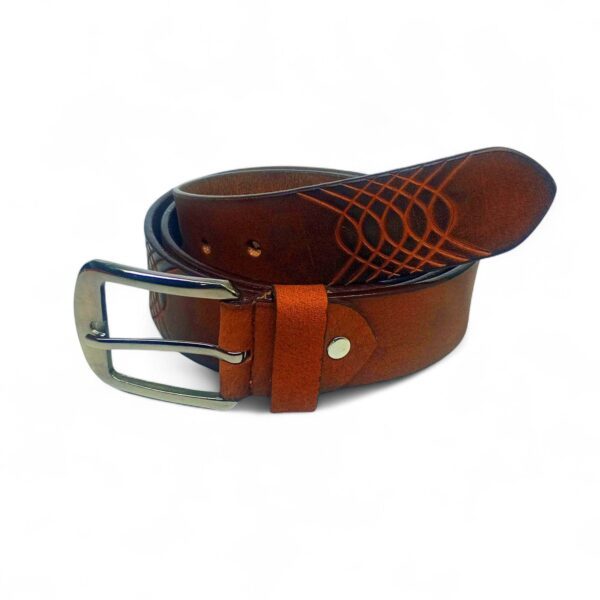Textured Tan Leather Belt for Men – Full Grain Real Leather with Cross Pattern Design - Image 5