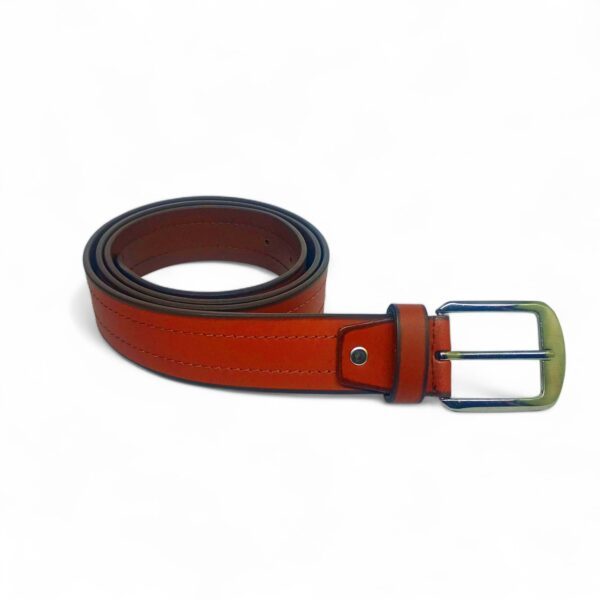 Tan Stitched Leather Belt for Men – Full Grain Genuine Leather with Polished Antique Buckle - Image 6
