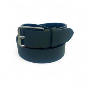 Men’s Solid Black Leather Belt with Polished Silver Buckle – LB-305