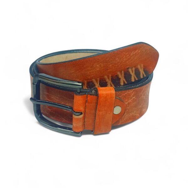 Vintage Tan Leather Belt with Decorative Stitch for Men – Retro Style | LB-311