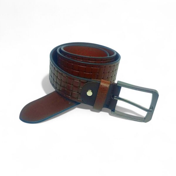 Handcrafted Basket-Weave Brown Leather Belt for Men – Full Grain Leather with Classic Metal Buckle - Image 2