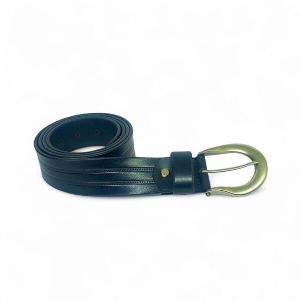 Men’s Black Leather Belt with Antique Brass Horseshoe Buckle – LB-601 - Image 2