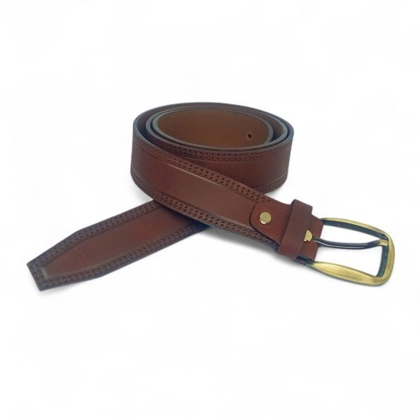 Men’s Classic Brown Leather Belt with Antique Gold Buckle – LB-304 - Image 4