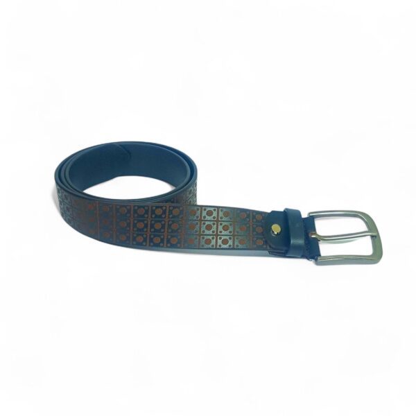 Men’s Premium Full Grain Leather Belt – Brown with Geometric Pattern & Antique Finish Buckle - Image 4