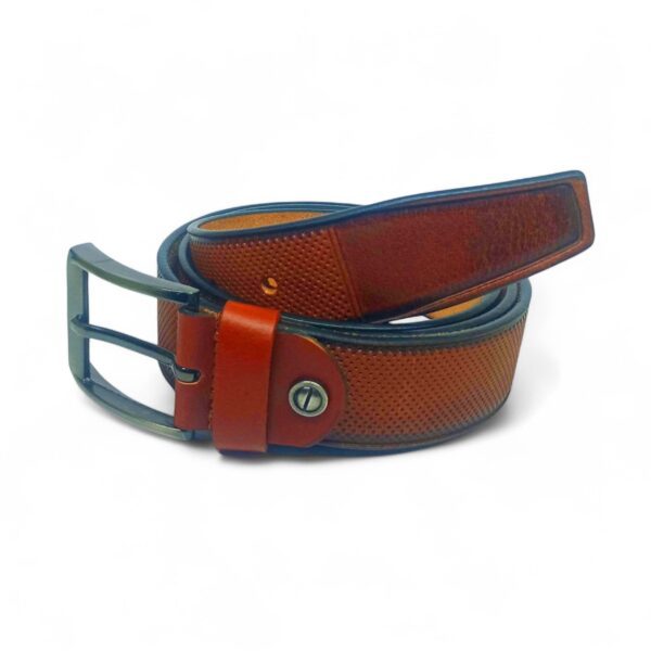 Premium Textured Tan Leather Belt for Men – Elegant Look with Antique Buckle - Image 2