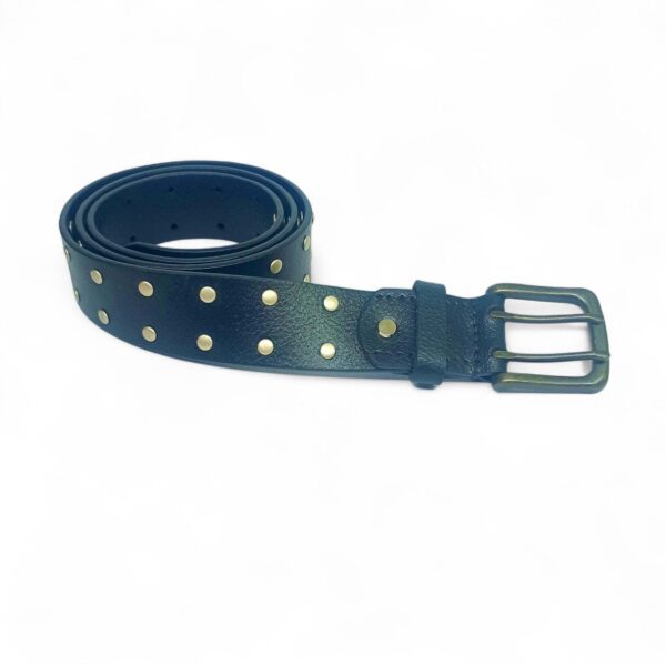 Premium Full Grain Leather Studded Belt for Men – Black Waist Belt with Brass Buckle - Image 3