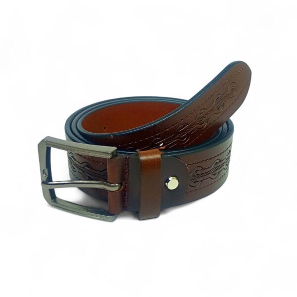 Premium Full Grain Leather Belt for Men – Brown Embossed Pattern Design - Image 4