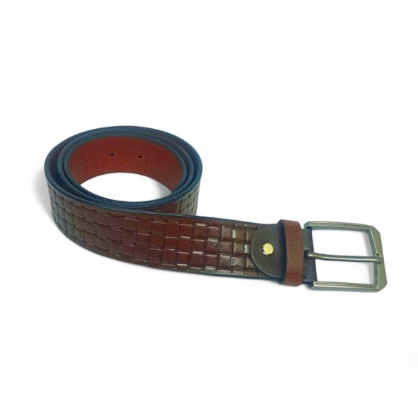 Handcrafted Basket-Weave Brown Leather Belt for Men – Full Grain Leather with Classic Metal Buckle - Image 3