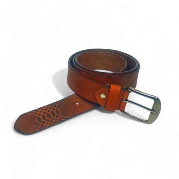 Textured Tan Leather Belt for Men – Full Grain Real Leather with Cross Pattern Design - Image 4