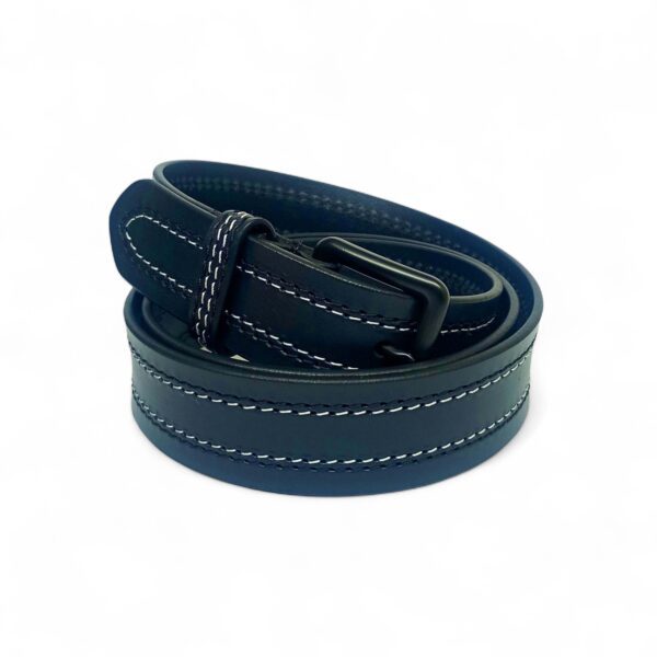 Men’s Black Leather Belt with Dual White Stitching – LB-404 - Image 2