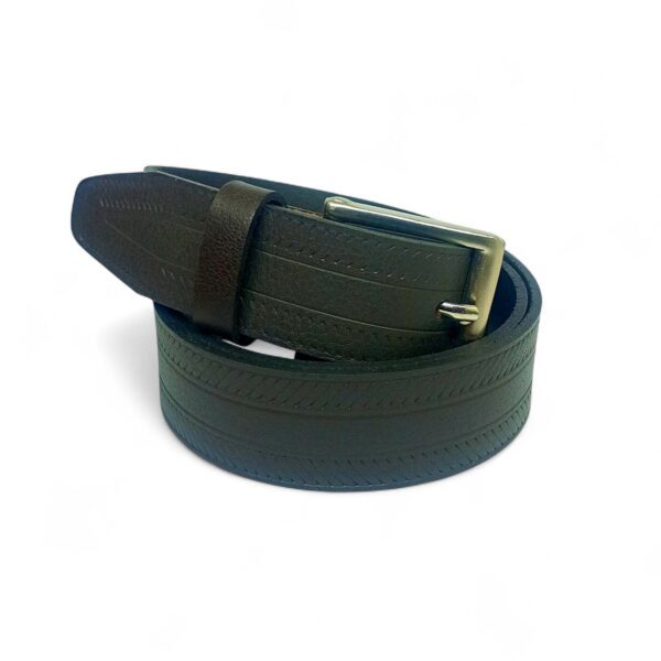 Men’s Black Leather Belt with Double Stitch Design & Brass Pin Buckle – LB-306 - Image 3