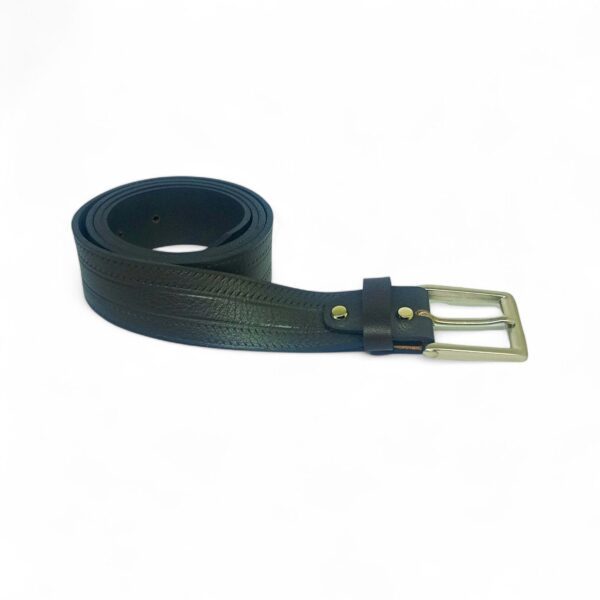 Men’s Black Leather Belt with Double Stitch Design & Brass Pin Buckle – LB-306 - Image 4
