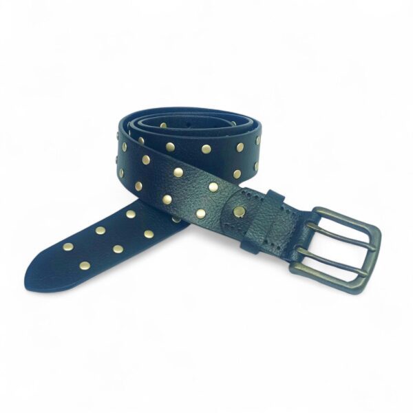 Premium Full Grain Leather Studded Belt for Men – Black Waist Belt with Brass Buckle - Image 4