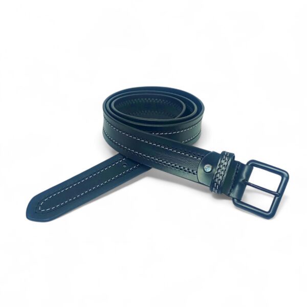 Men’s Black Leather Belt with Dual White Stitching – LB-404 - Image 3