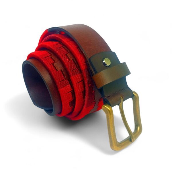 Premium Full Grain Leather Polo Belt for Men – Brown & Red Patterned Handmade Waist Belt - Image 4