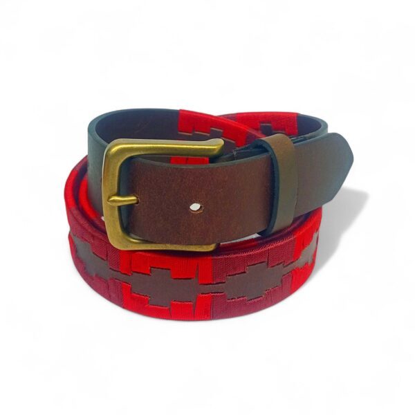 Premium Full Grain Leather Polo Belt for Men – Brown & Red Patterned Handmade Waist Belt