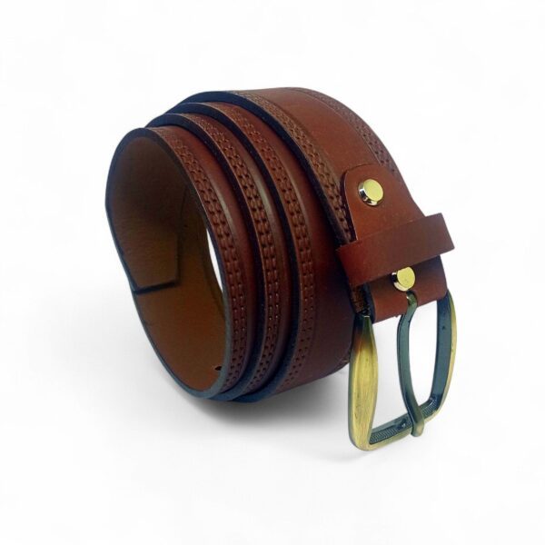 Men’s Classic Brown Leather Belt with Antique Gold Buckle – LB-304 - Image 5