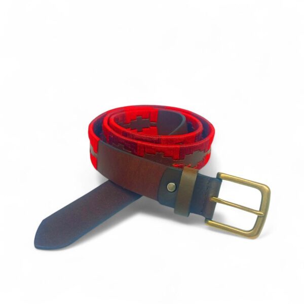 Premium Full Grain Leather Polo Belt for Men – Brown & Red Patterned Handmade Waist Belt - Image 6