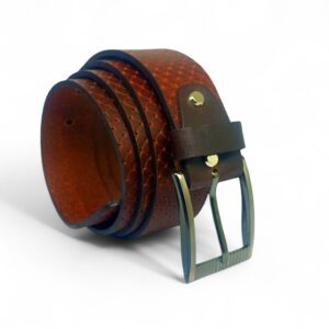 Premium Full Grain Leather Belt for Men – Textured Brown Casual & Formal Belt