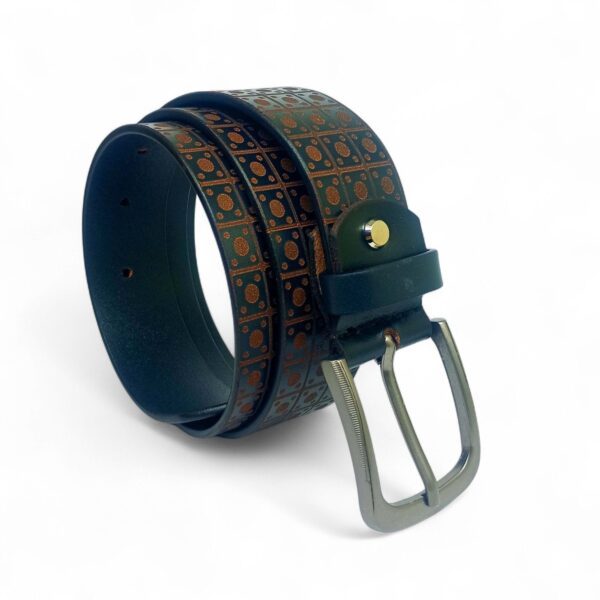 Men’s Premium Full Grain Leather Belt – Brown with Geometric Pattern & Antique Finish Buckle - Image 5